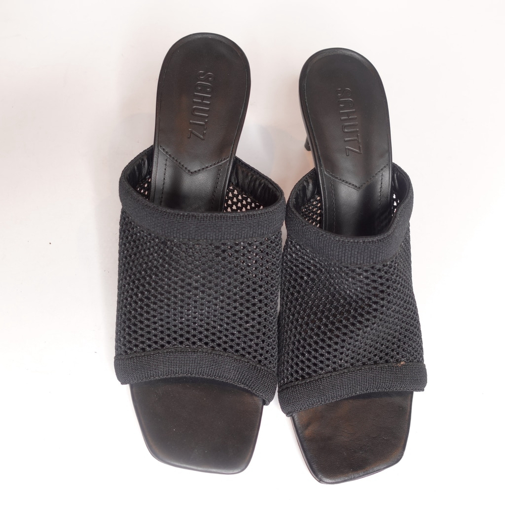 SCHUTZ Black Mesh Slide Heel Sandals